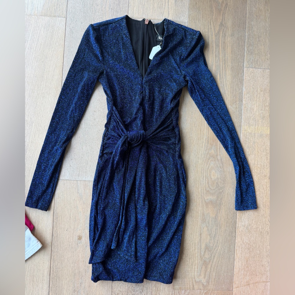 Nordstrom Navy Sparkle Twist-Front Long Sleeve Dress
